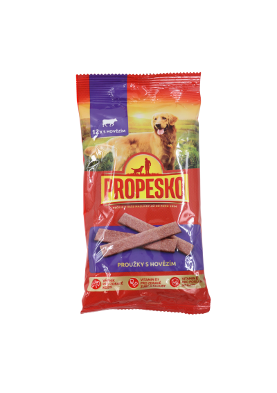 Propesko snack pre psov mäsové hovädzie pásiky 12ks/120g