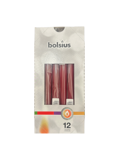 Bolsius parafínové dlhé sviečky Wine Red 12ks/10h