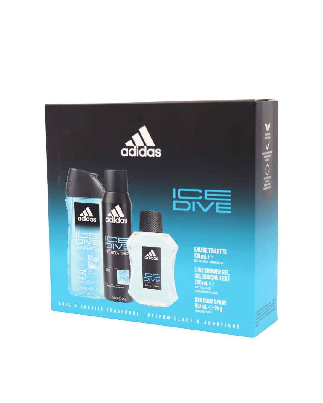 Adidas darčekový balíček pánsky Ice Dive deo 150ml + Eu de Toilet 100ml + sprchový gél 3in1 250ml