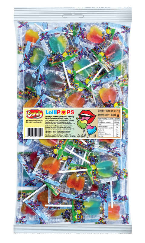 LÍZANKA LOLLIPOPS 7g (sáčok 100ks) (100x10=1000ks/kartón)