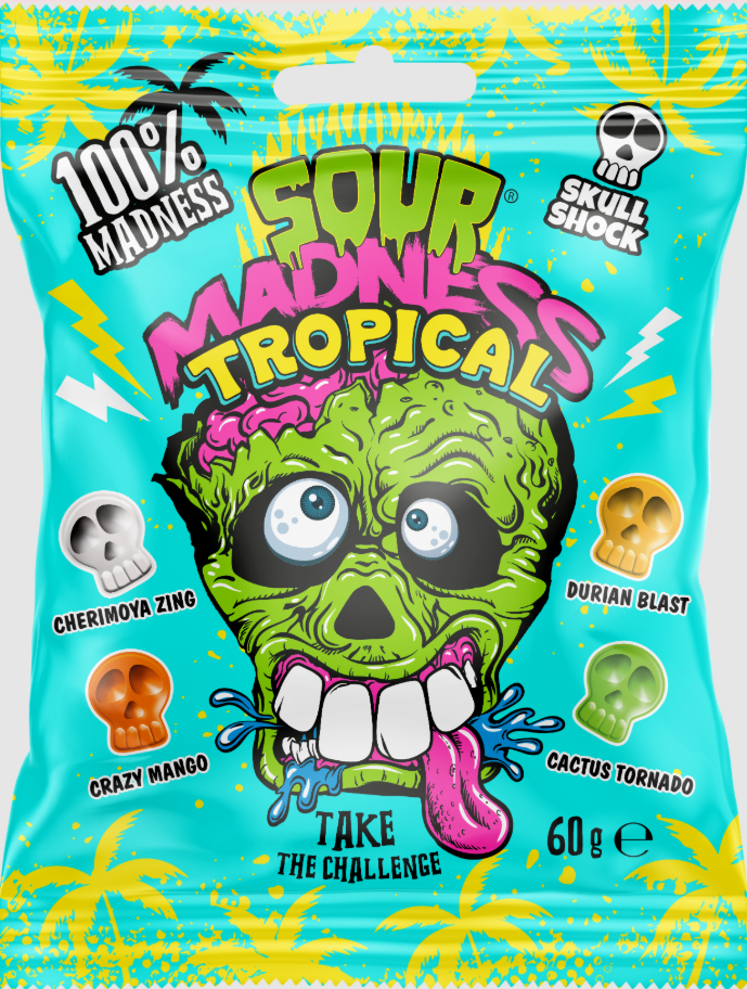 SOUR MADNESS TROPICAL 60g extra kyslé dropsy (10ks/karton)
