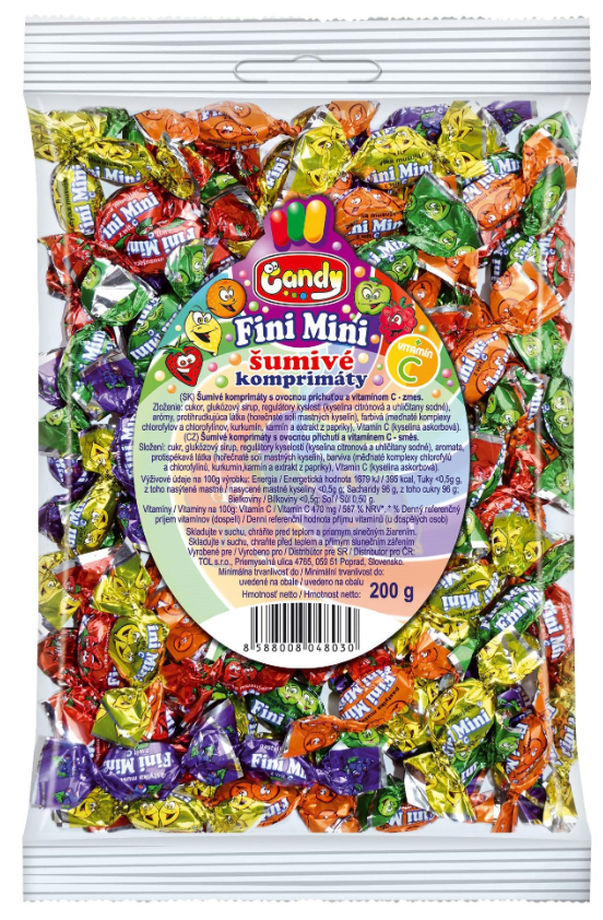 CANDY -FINI MINI ŠUMIVÉ KOMPRIMÁTY s vitamínom C 200g (10ks/kartón)